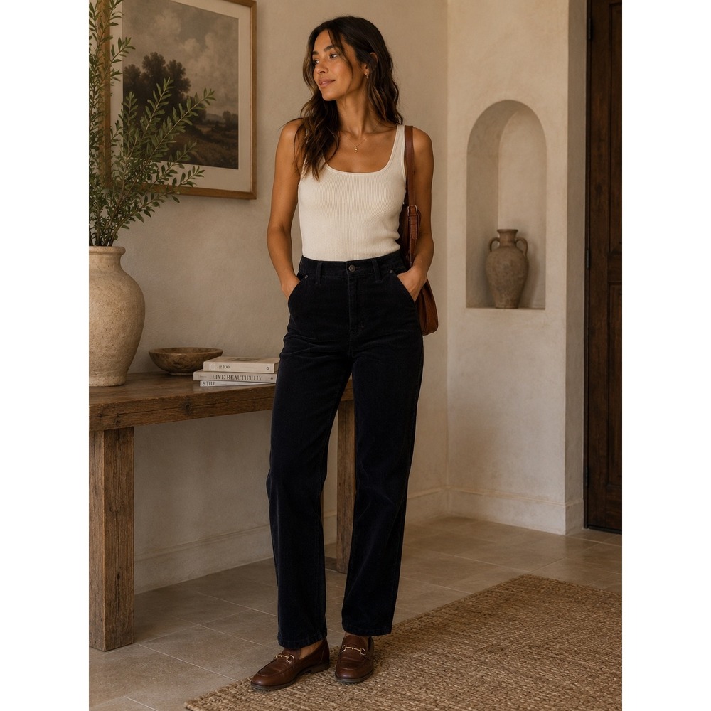 Talbots Womens High Waist Straight Leg Corduroy Pants Black Size‎ 4